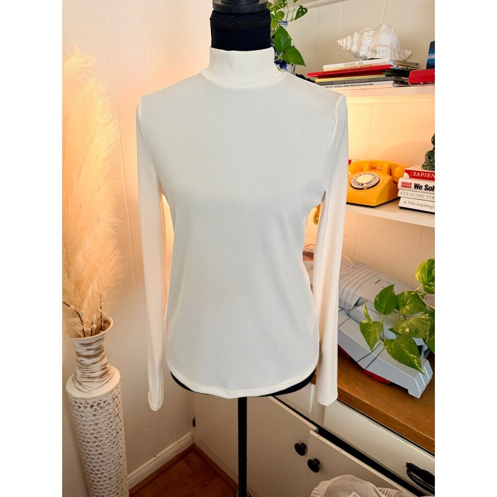 H&M Ivory Ribbed Mock Neck Long Sleeve Top Size Medium